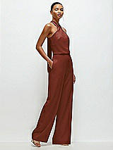 Side View Thumbnail - Auburn Moon Pleated Halter Blouson Crepe Wedding Jumpsuit with Self-Tie Bow Back