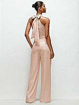 Rear View Thumbnail - Cameo Pleated Halter Blouson Crepe Wedding Jumpsuit with Self-Tie Bow Back