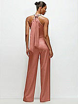 Alt View 1 Thumbnail - Desert Rose Pleated Halter Blouson Crepe Wedding Jumpsuit with Self-Tie Bow Back