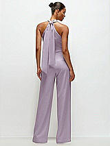 Alt View 1 Thumbnail - Lilac Haze Pleated Halter Blouson Crepe Wedding Jumpsuit with Self-Tie Bow Back