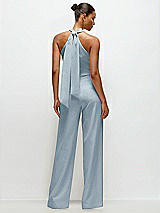 Alt View 1 Thumbnail - Mist Pleated Halter Blouson Crepe Wedding Jumpsuit with Self-Tie Bow Back