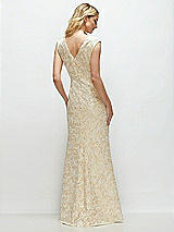 Rear View Thumbnail - Champagne Filigree Sleeveless Cap Shoulder Champagne Filigree Brocade Maxi Dress with Trumpet Skirt