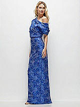 Side View Thumbnail - Cobalt Jacquard Asymmetrical Off-the-Shoulder Cobalt Floral Metallic Jacquard Maxi Dress