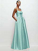 Side View Thumbnail - Coastal Scoop Neck Drop Basque Skirt Satin Maxi Dress with Pockets