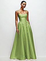 Front View Thumbnail - Mojito Scoop Neck Drop Basque Skirt Satin Maxi Dress with Pockets