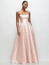 Front View Thumbnail - Blush Scoop Neck Drop Basque Skirt Satin Maxi Dress with Pockets