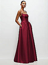 Side View Thumbnail - Burgundy Scoop Neck Drop Basque Skirt Satin Maxi Dress with Pockets