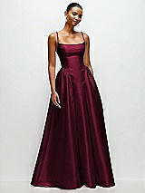 Front View Thumbnail - Cabernet Scoop Neck Drop Basque Skirt Satin Maxi Dress with Pockets