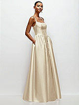 Side View Thumbnail - Champagne Scoop Neck Drop Basque Skirt Satin Maxi Dress with Pockets