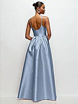 Rear View Thumbnail - Cloudy Scoop Neck Drop Basque Skirt Satin Maxi Dress with Pockets