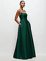 Side View Thumbnail - Hunter Green Scoop Neck Drop Basque Skirt Satin Maxi Dress with Pockets