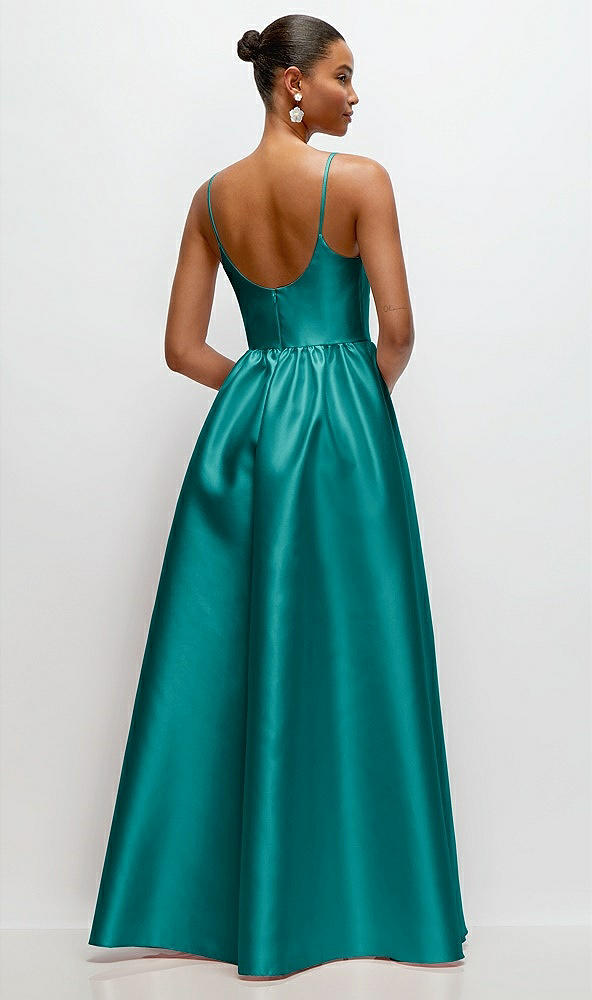 Back View - Jade Scoop Neck Drop Basque Skirt Satin Maxi Dress with Pockets