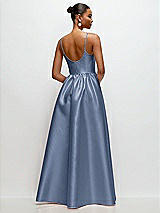 Rear View Thumbnail - Larkspur Blue Scoop Neck Drop Basque Skirt Satin Maxi Dress with Pockets