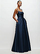 Side View Thumbnail - Midnight Navy Scoop Neck Drop Basque Skirt Satin Maxi Dress with Pockets