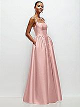 Side View Thumbnail - Rose - PANTONE Rose Quartz Scoop Neck Drop Basque Skirt Satin Maxi Dress with Pockets