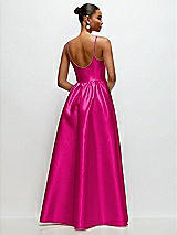 Rear View Thumbnail - Think Pink Scoop Neck Drop Basque Skirt Satin Maxi Dress with Pockets