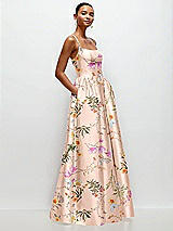 Side View Thumbnail - Butterfly Botanica Pink Sand Scoop Neck Drop Basque Skirt Floral Satin Maxi Dress with Pockets