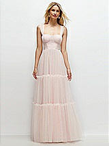 Alt View 1 Thumbnail - Ballet Pink Bustier-Style Neu Tulle Tiered Maxi Dress with Convertible Straps