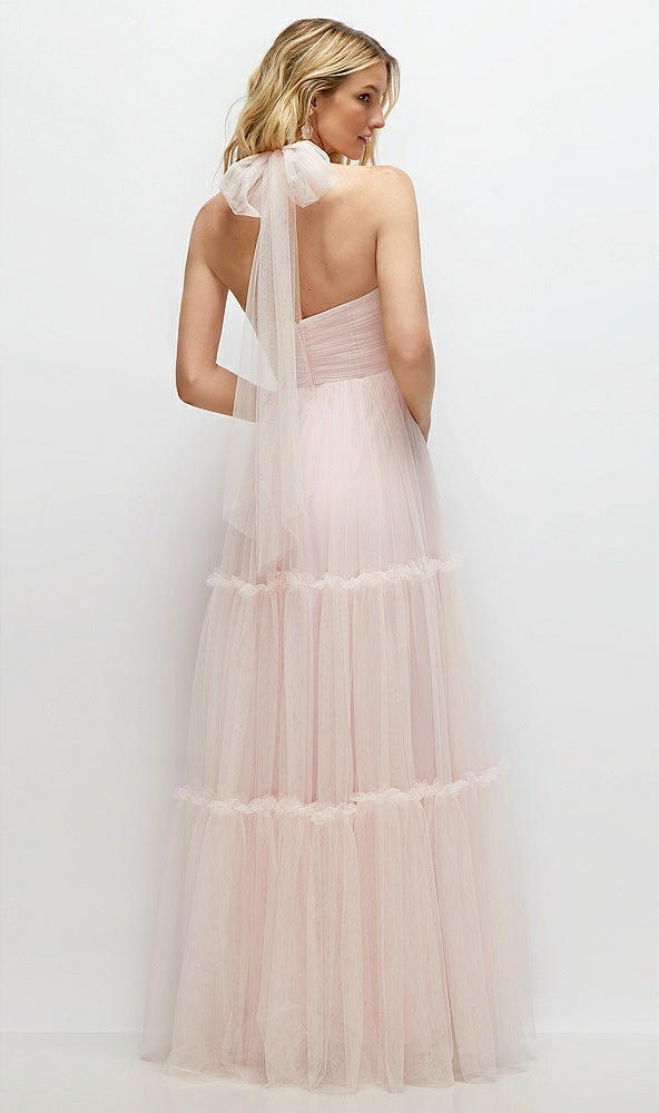 Back View - Ballet Pink Bustier-Style Neu Tulle Tiered Maxi Dress with Convertible Straps