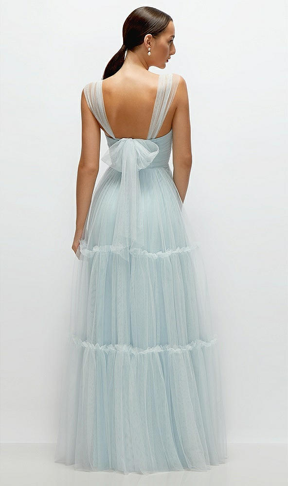 Back View - Mist Bustier-Style Neu Tulle Tiered Maxi Dress with Convertible Straps