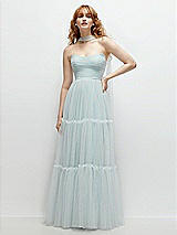 Front View Thumbnail - Mist Strapless Cat-Eye Neu Tulle Tiered Maxi Dress with Convertible Sash