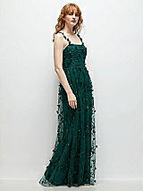 Side View Thumbnail - Evergreen Shirred 3D Sequin Embroidery Floral Maxi Dress with Petal-Adorned Straps