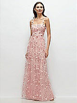 Front View Thumbnail - Rose - PANTONE Rose Quartz Shirred 3D Sequin Embroidery Floral Maxi Dress with Petal-Adorned Straps