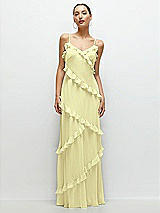 Front View Thumbnail - Butter Yellow Asymmertical Ruffle Chiffon Bias Slip Maxi Dress