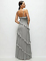 Rear View Thumbnail - Chelsea Gray Asymmertical Ruffle Chiffon Bias Slip Maxi Dress