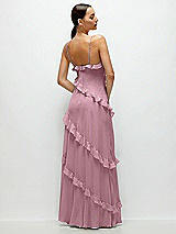 Rear View Thumbnail - Dusty Pink Asymmertical Ruffle Chiffon Bias Slip Maxi Dress