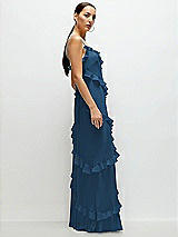 Side View Thumbnail - Dusk Blue Asymmertical Ruffle Chiffon Bias Slip Maxi Dress