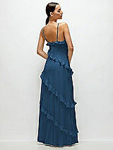 Rear View Thumbnail - Dusk Blue Asymmertical Ruffle Chiffon Bias Slip Maxi Dress