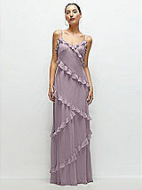 Front View Thumbnail - Lilac Dusk Asymmertical Ruffle Chiffon Bias Slip Maxi Dress