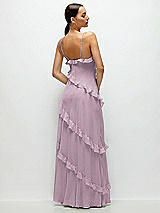 Rear View Thumbnail - Suede Rose Asymmertical Ruffle Chiffon Bias Slip Maxi Dress