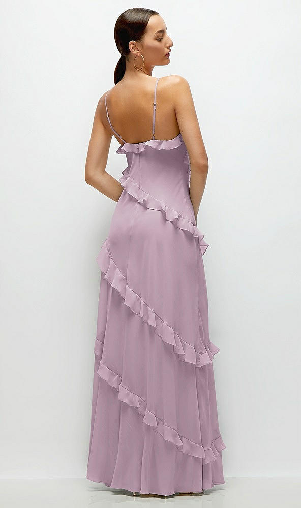 Back View - Suede Rose Asymmertical Ruffle Chiffon Bias Slip Maxi Dress