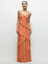 Front View Thumbnail - Sweet Melon Asymmertical Ruffle Chiffon Bias Slip Maxi Dress