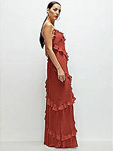 Side View Thumbnail - Amber Sunset Asymmertical Ruffle Chiffon Bias Slip Maxi Dress