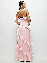 Rear View Thumbnail - Ballet Pink Asymmertical Ruffle Chiffon Bias Slip Maxi Dress