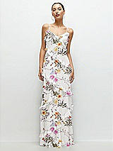 Front View Thumbnail - Butterfly Botanica Ivory Asymmertical Ruffle Chiffon Bias Slip Maxi Dress