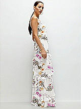 Side View Thumbnail - Butterfly Botanica Ivory Asymmertical Ruffle Chiffon Bias Slip Maxi Dress