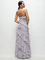 Rear View Thumbnail - Butterfly Botanica Silver Dove Asymmertical Ruffle Chiffon Bias Slip Maxi Dress