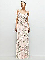 Front View Thumbnail - Blush Garden Asymmertical Ruffle Chiffon Bias Slip Maxi Dress