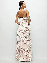 Rear View Thumbnail - Blush Garden Asymmertical Ruffle Chiffon Bias Slip Maxi Dress