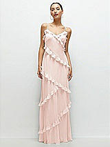 Front View Thumbnail - Blush Asymmertical Ruffle Chiffon Bias Slip Maxi Dress