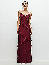 Front View Thumbnail - Burgundy Asymmertical Ruffle Chiffon Bias Slip Maxi Dress