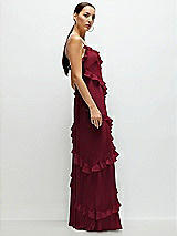 Side View Thumbnail - Burgundy Asymmertical Ruffle Chiffon Bias Slip Maxi Dress