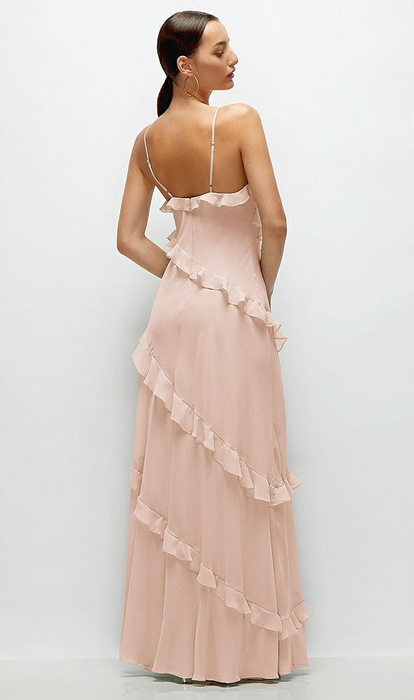 Back View - Cameo Asymmertical Ruffle Chiffon Bias Slip Maxi Dress