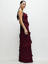 Side View Thumbnail - Cabernet Asymmertical Ruffle Chiffon Bias Slip Maxi Dress