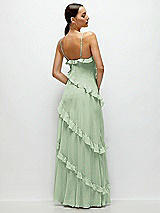 Rear View Thumbnail - Celadon Asymmertical Ruffle Chiffon Bias Slip Maxi Dress