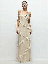 Front View Thumbnail - Champagne Asymmertical Ruffle Chiffon Bias Slip Maxi Dress